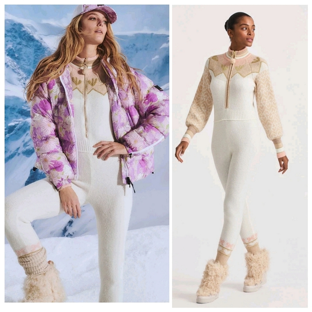 🆕️ LoveShackFancy Lali Intarsia-Knit Sweater Pants Jumpsuit SKI LUREX Medium